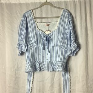 Ivy City Co Blue and White Striped Blouse